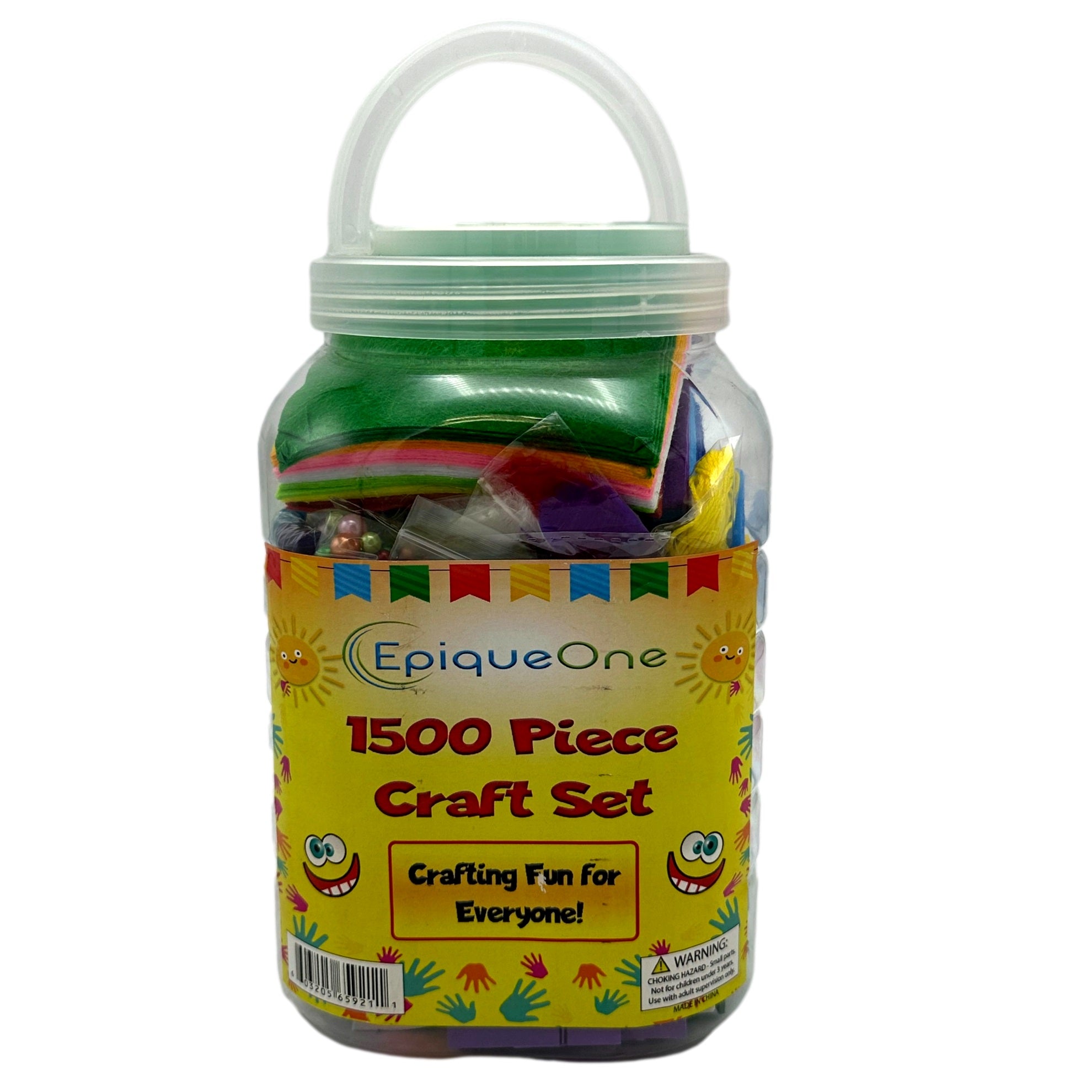A jar of Epique One 1500-piece craft set.